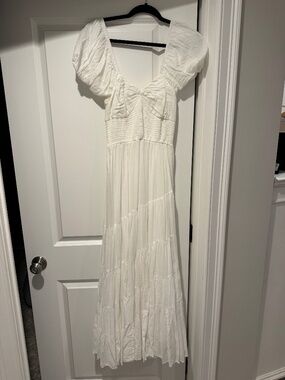 Free People white sun-drenched puff sleeve maxi dress